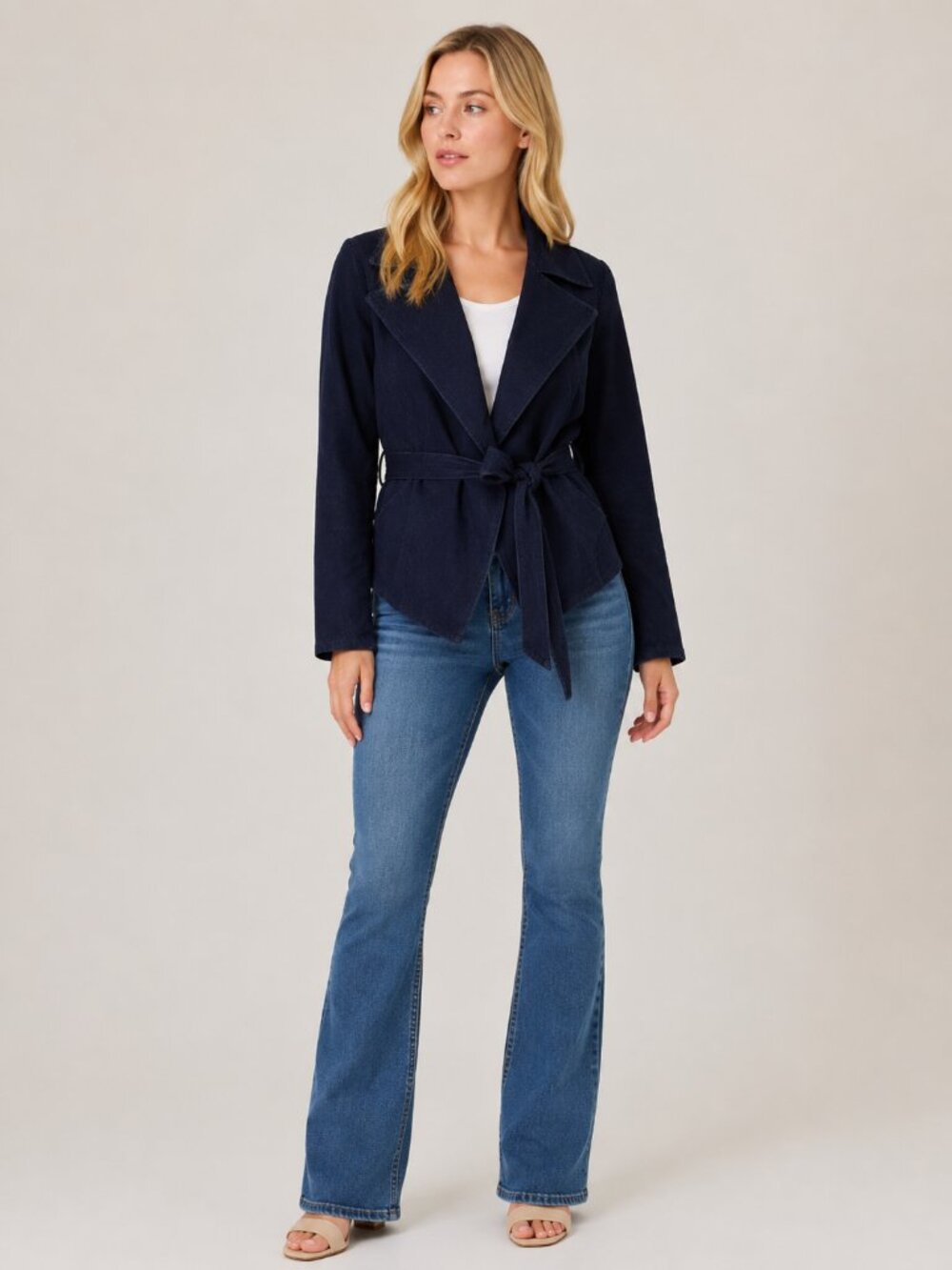 NWT White House Black Market Denim Jacket w Tie Waist Avery Rinse 0